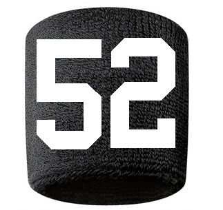 Number 52 Custom Black w/ White #'s Sweatband Wristband Embroidered Stitched