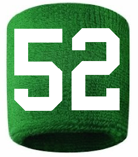 Number 52 Custom Green w/ White #'s Sweatband Wristband Embroidered Stitched