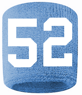 Number 52 Custom Light Blue w/ White #'s Sweatband Wristband Embroidered Stitched