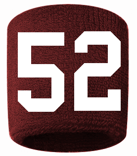 Number 52 Custom Maroon w/ White #'s Sweatband Wristband Embroidered Stitched