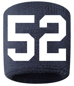 Number 52 Custom Navy Blue w/ White #'s Sweatband Wristband Embroidered Stitched