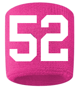 Number 52 Custom Hot Pink w/ White #'s Sweatband Wristband Embroidered Stitched