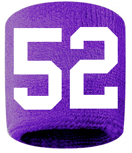 Number 52 Custom Purple w/ White #'s Sweatband Wristband Embroidered Stitched