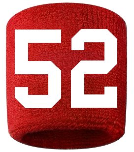 Number 52 Custom Red w/ White #'s Sweatband Wristband Embroidered Stitched