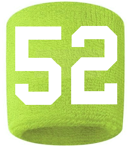 Number 52 Custom Volt Neon Lime Green w/ White #'s Sweatband Wristband Embroidered Stitched