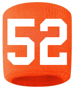 Number 52 Custom Orange w/ White #'s Sweatband Wristband Embroidered Stitched
