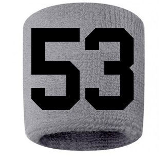Number 53 Custom Gray w/ Black #'s Sweatband Wristband Embroidered Stitched
