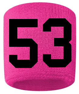 Number 53 Custom Hot Pink w/ Black #'s Sweatband Wristband Embroidered Stitched