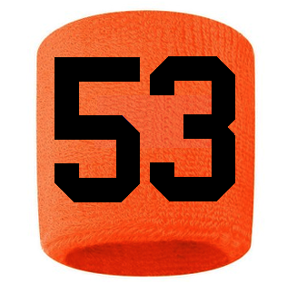 Number 53 Custom Orange w/ Black #'s Sweatband Wristband Embroidered Stitched