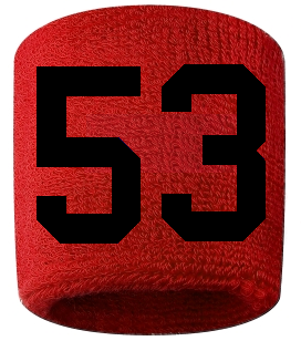 Number 53 Custom Red w/ Black #'s Sweatband Wristband Embroidered Stitched