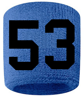 Number 53 Custom Royal Blue w/ Black #'s Sweatband Wristband Embroidered Stitched - SportsJewelryProShop