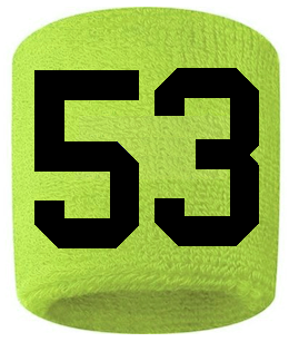 Number 53 Custom Volt Neon Lime Green w/ Black #'s Sweatband Wristband Embroidered Stitched