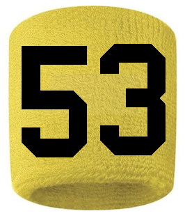 Number 53 Custom Yellow w/ Black #'s Sweatband Wristband Embroidered Stitched