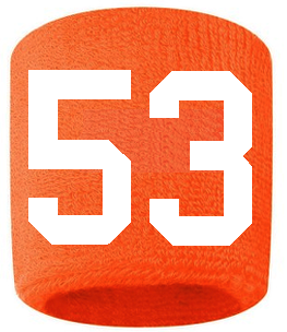 Number 53 Custom Orange w/ White #'s Sweatband Wristband Embroidered Stitched
