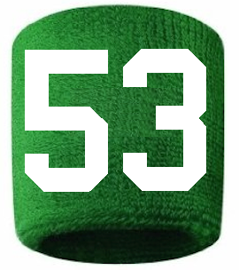 Number 53 Custom Green w/ White #'s Sweatband Wristband Embroidered Stitched