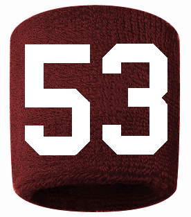 Number 53 Custom Maroon w/ White #'s Sweatband Wristband Embroidered Stitched