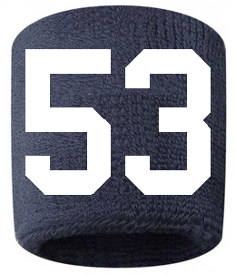Number 53 Custom Navy Blue w/ White #'s Sweatband Wristband Embroidered Stitched