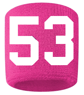 Number 53 Custom Hot Pink w/ White #'s Sweatband Wristband Embroidered Stitched