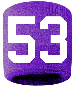 Number 53 Custom Purple w/ White #'s Sweatband Wristband Embroidered Stitched