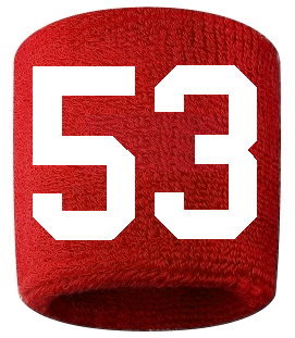 Number 53 Custom Red w/ White #'s Sweatband Wristband Embroidered Stitched