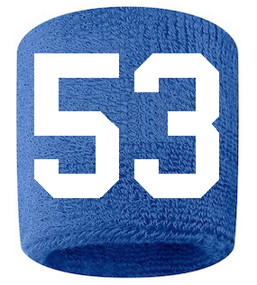 Number 53 Custom Royal Blue w/ White #'s Sweatband Wristband Embroidered Stitched