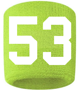Number 53 Custom Volt Neon Lime Green w/ White #'s Sweatband Wristband Embroidered Stitched