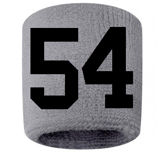 Number 54 Custom Gray w/ Black #'s Sweatband Wristband Embroidered Stitched