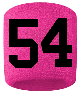 Number 54 Custom Hot Pink w/ Black #'s Sweatband Wristband Embroidered Stitched