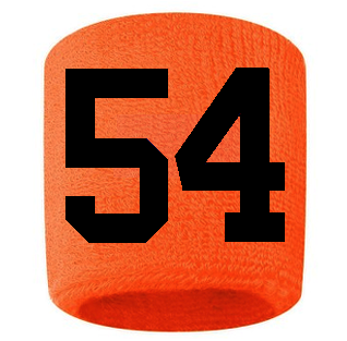 Number 54 Custom Orange w/ Black #'s Sweatband Wristband Embroidered Stitched