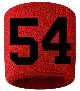 Number 54 Custom Red w/ Black #'s Sweatband Wristband Embroidered Stitched