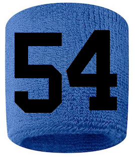 Number 54 Custom Royal Blue w/ Black #'s Sweatband Wristband Embroidered Stitched