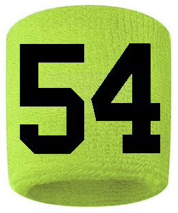 Number 54 Custom Volt Neon Lime Green w/ Black #'s Sweatband Wristband Embroidered Stitched