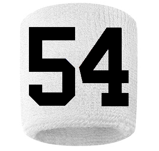 Number 54 Custom White w/ Black #'s Sweatband Wristband Embroidered Stitched