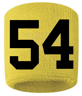 Number 54 Custom Yellow w/ Black #'s Sweatband Wristband Embroidered Stitched