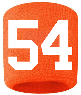 Number 54 Custom Orange w/ White #'s Sweatband Wristband Embroidered Stitched