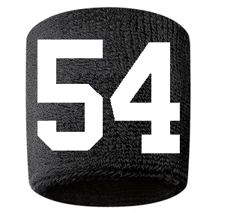 Number 54 Custom Black w/ White #'s Sweatband Wristband Embroidered Stitched