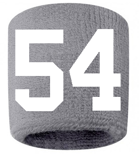 Number 54 Custom Gray w/ White #'s Sweatband Wristband Embroidered Stitched