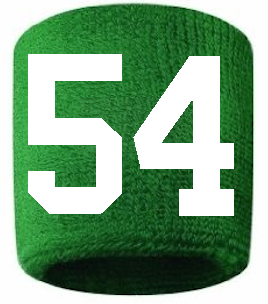 Number 54 Custom Green w/ White #'s Sweatband Wristband Embroidered Stitched