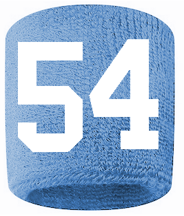 Number 54 Custom Light Blue w/ White #'s Sweatband Wristband Embroidered Stitched
