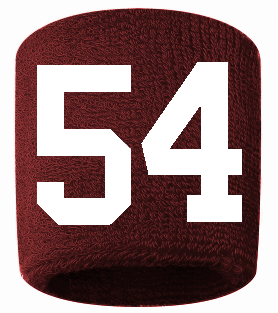 Number 54 Custom Maroon w/ White #'s Sweatband Wristband Embroidered Stitched