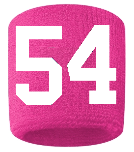 Number 54 Custom Hot Pink w/ White #'s Sweatband Wristband Embroidered Stitched