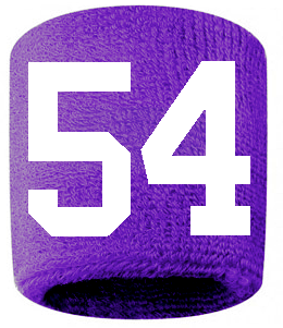 Number 54 Custom Purple w/ White #'s Sweatband Wristband Embroidered Stitched