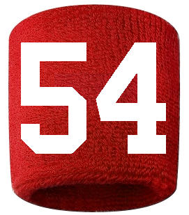 Number 54 Custom Red w/ White #'s Sweatband Wristband Embroidered Stitched