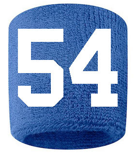 Number 54 Custom Royal Blue w/ White #'s Sweatband Wristband Embroidered Stitched