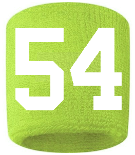 Number 54 Custom Volt Neon Lime Green w/ White #'s Sweatband Wristband Embroidered Stitched