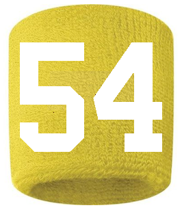 Number 54 Custom Yellow w/ White #'s Sweatband Wristband Embroidered Stitched