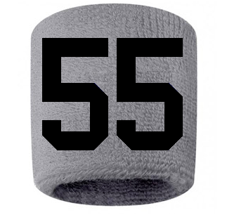 Number 55 Custom Gray w/ Black #'s Sweatband Wristband Embroidered Stitched