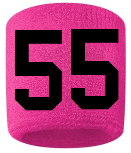 Number 55 Custom Hot Pink w/ Black #'s Sweatband Wristband Embroidered Stitched