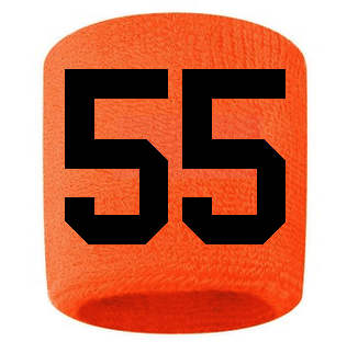 Number 55 Custom Orange w/ Black #'s Sweatband Wristband Embroidered Stitched