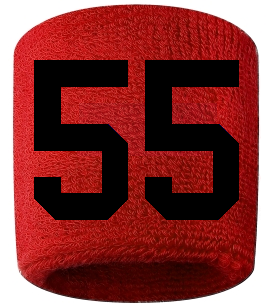 Number 55 Custom Red w/ Black #'s Sweatband Wristband Embroidered Stitched